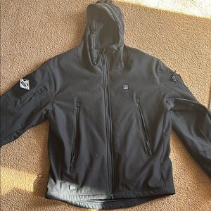 Heated jacket Black Performance Jacket with Hood and Water-Resistant Fabric